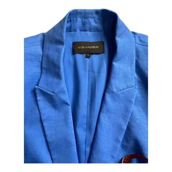 Kobi Halperin Jacket Womens Linen Blend One ButtonBlue Blazer Tencel Size Large - Picture 7 of 16
